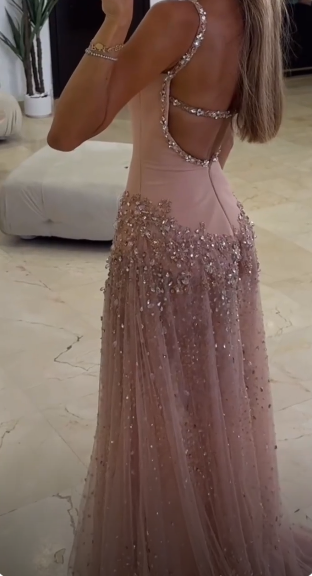 Gorgeous A-Line Sequins Long Chiffon Evening Dress Pink Prom Dress  ED11584