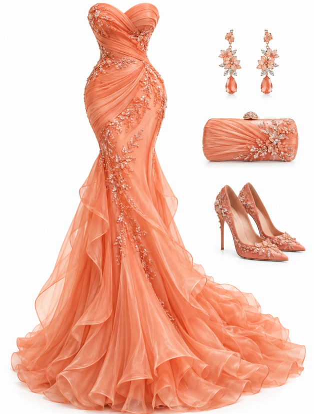Gorgeous Sweetheart Mermaid Chiffon Long  Evening Dress Orange Prom Dress ED11588