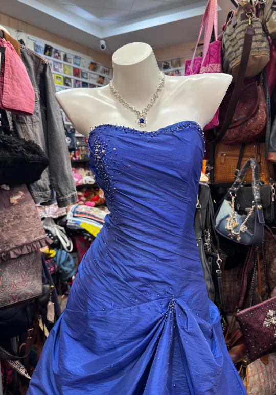 Gorgeous Strapless A-Line Satin Long  Evening Dress Blue Prom Dress ED11592