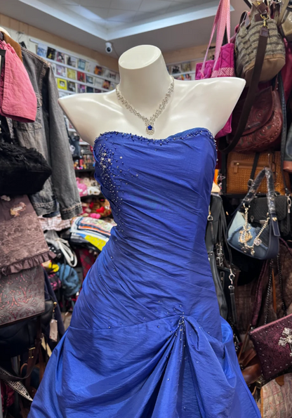 Gorgeous Strapless A-Line Satin Long  Evening Dress Blue Prom Dress ED11592