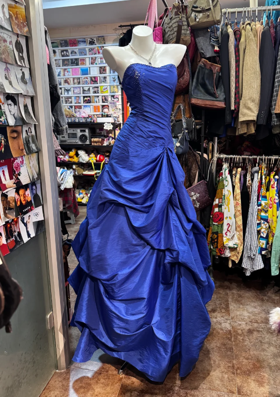 Gorgeous Strapless A-Line Satin Long  Evening Dress Blue Prom Dress ED11592