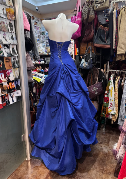 Gorgeous Strapless A-Line Satin Long  Evening Dress Blue Prom Dress ED11592
