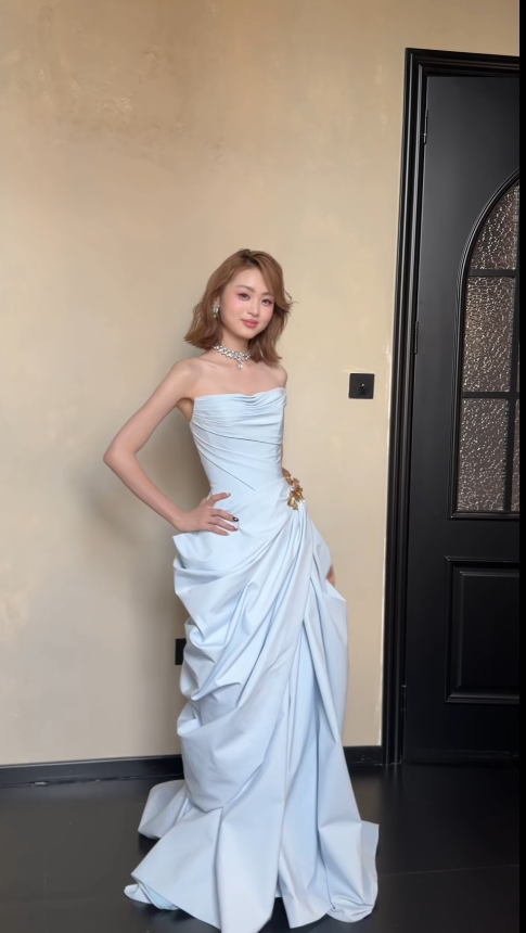 Gorgeous Strapless Sheath Satin Long Evening Dress Blue Prom Dress ED11593
