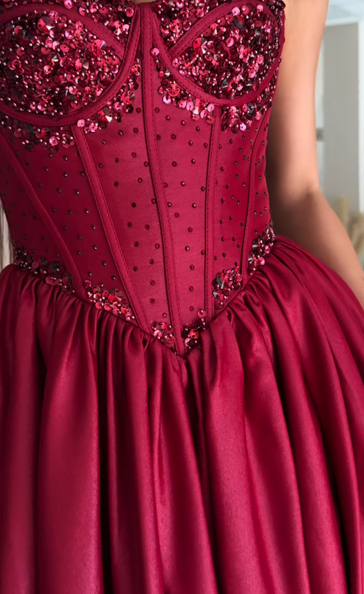 Gorgeous Spaghetti Straps Birthday Dress A-Line Satin Long Evening Dress Red Prom Dress ED11596