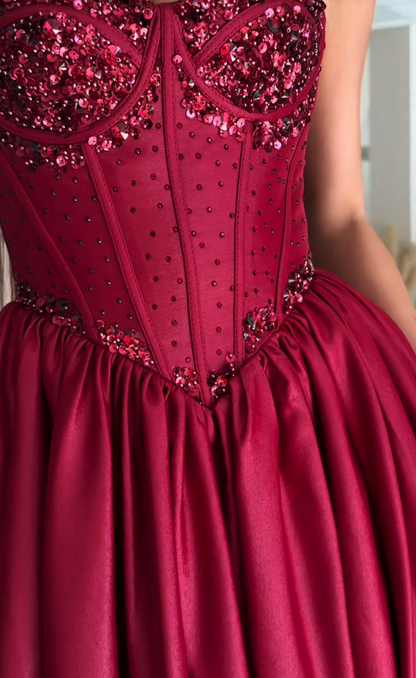 Gorgeous Spaghetti Straps Birthday Dress A-Line Satin Long Evening Dress Red Prom Dress ED11596