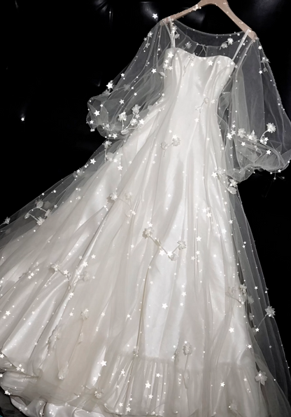 Chic Straps White Bridal Gown A-Line Satin Wedding Dress ED11597