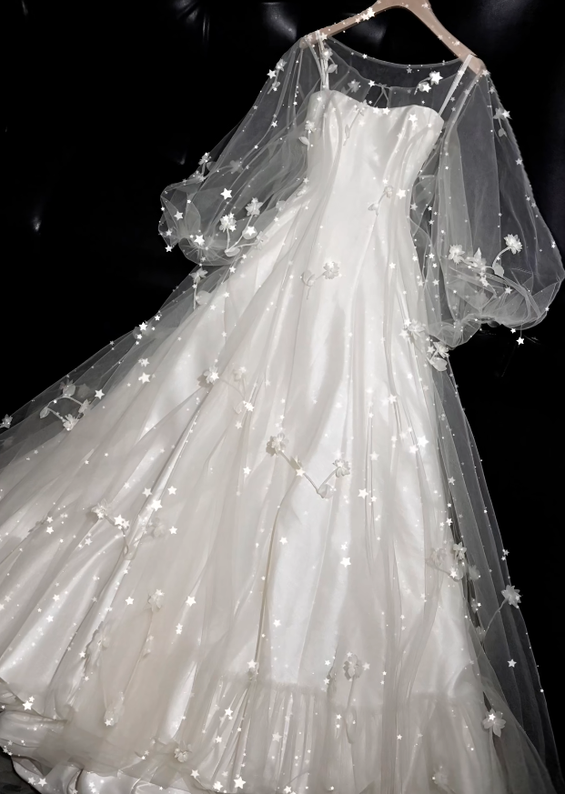 Chic Straps White Bridal Gown A-Line Satin Wedding Dress ED11597