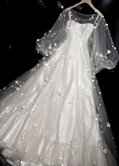 Chic Straps White Bridal Gown A-Line Satin Wedding Dress ED11597