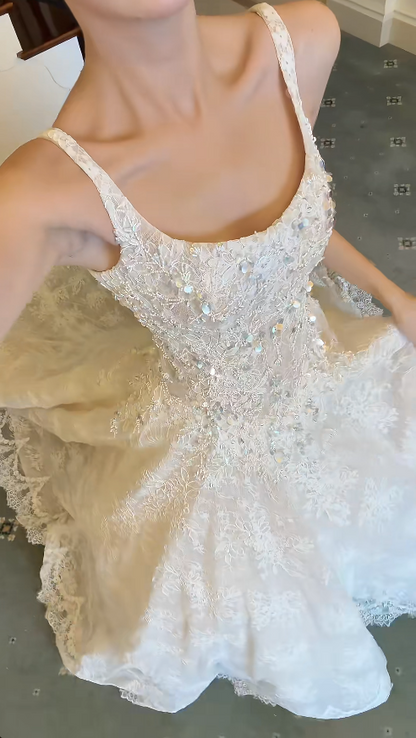 Chic Straps White Beaded Bridal Gown A-Line Lace Wedding Dress ED11601