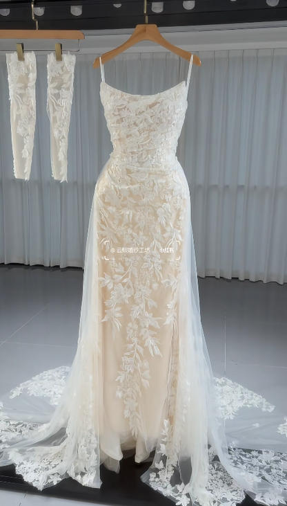 Chic Straps White Bridal Gown Sheath Lace Wedding Dress ED11602
