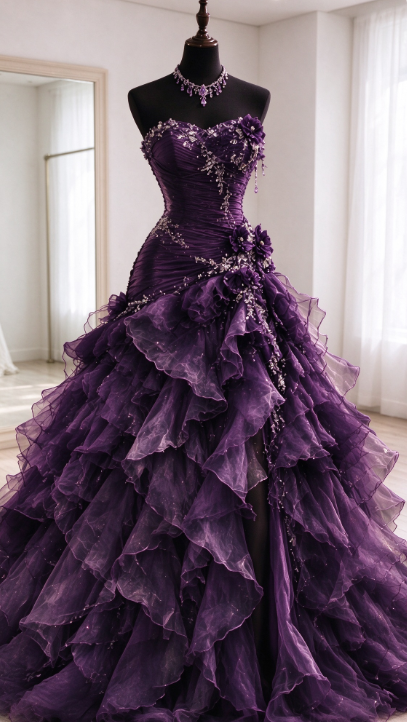 Fairy Strapless A-Line Tulle Long Evening Dress Deep Purple Prom Dress ED11615