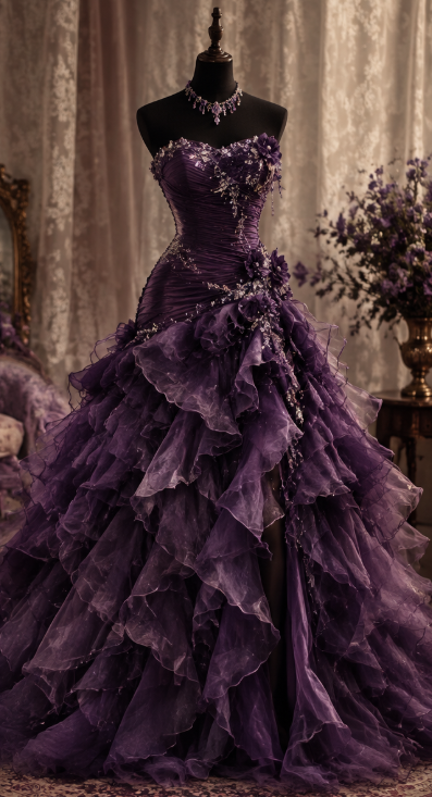 Fairy Strapless A-Line Tulle Long Evening Dress Deep Purple Prom Dress ED11615