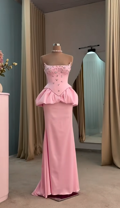 Wunderschönes rosafarbenes Abschlussballkleid, Etui-Abendkleid aus Satin, lang, ED11621
