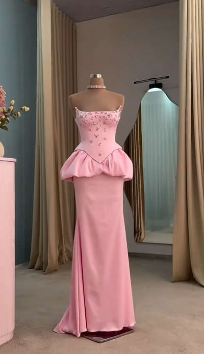 Wunderschönes rosafarbenes Abschlussballkleid, Etui-Abendkleid aus Satin, lang, ED11621