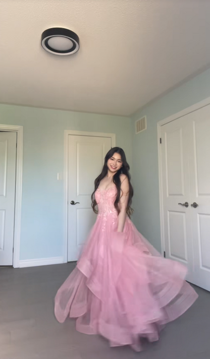 Gorgeous Pink Prom Dress A-Line Tulle Long Evening Dress ED11623