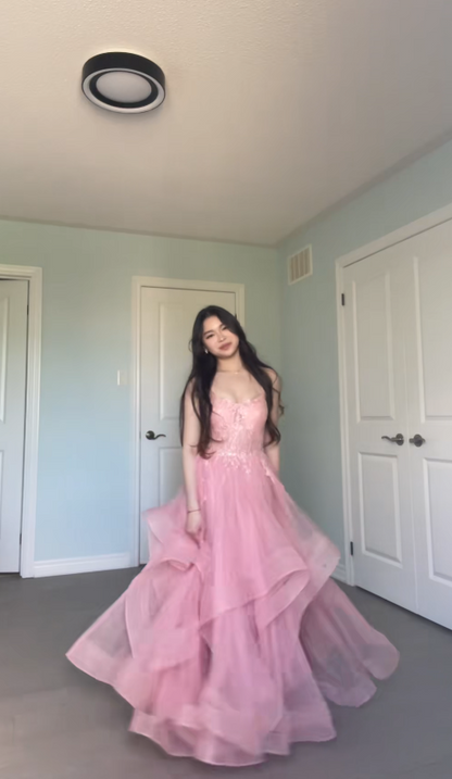Gorgeous Pink Prom Dress A-Line Tulle Long Evening Dress ED11623
