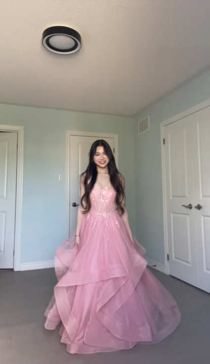 Gorgeous Pink Prom Dress A-Line Tulle Long Evening Dress ED11623