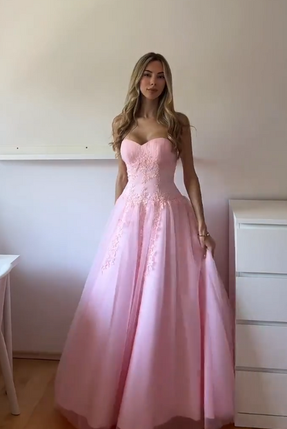 Gorgeous Pink Prom Dress A-Line Tulle Long Evening Dress ED11624
