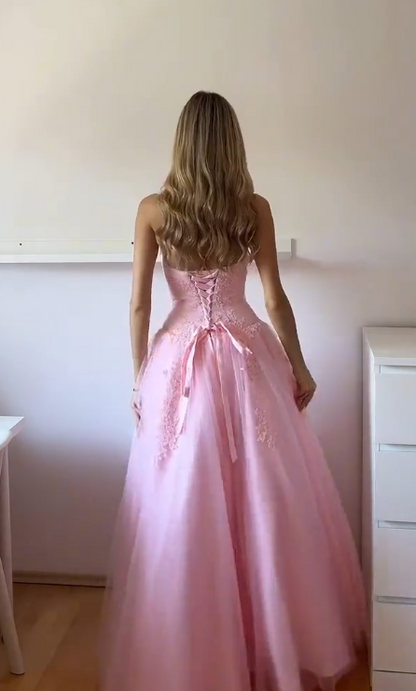 Gorgeous Pink Prom Dress A-Line Tulle Long Evening Dress ED11624