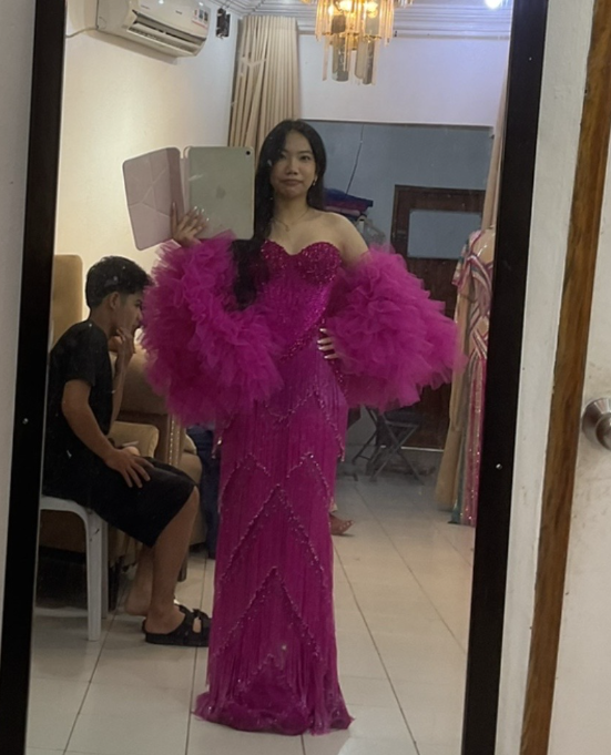 Gorgeous Hot Pink Prom Dress Sheath Beaded Tassel Long Evening Dress ED11625