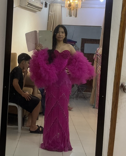 Gorgeous Hot Pink Prom Dress Sheath Beaded Tassel Long Evening Dress ED11625