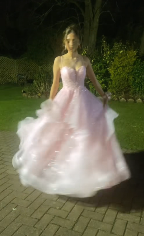 Robe de bal rose magnifique, robe de soirée longue en tulle à paillettes coupe trapèze ED11626