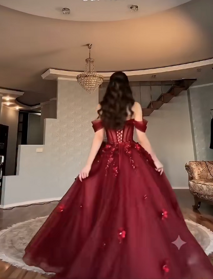 Gorgeous Burgundy Prom Dress A-Line Tulle Long Evening Dress ED11627