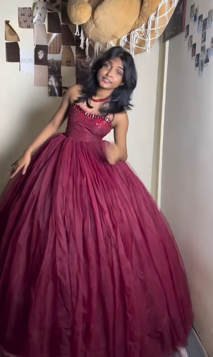 Gorgeous Burgundy Prom Dress A-Line Tulle Long Evening Dress ED11629