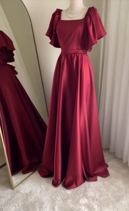 Gorgeous Burgundy Prom Dress A-Line Satin Long Evening Dress ED11630