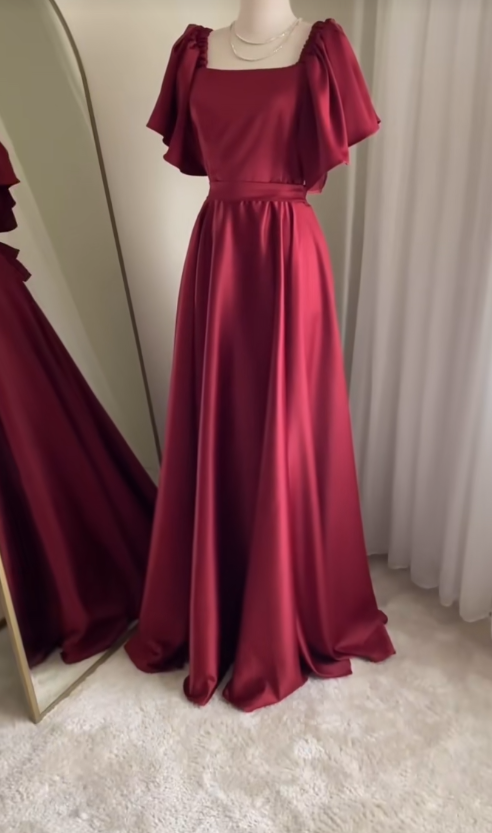 Gorgeous Burgundy Prom Dress A-Line Satin Long Evening Dress ED11630