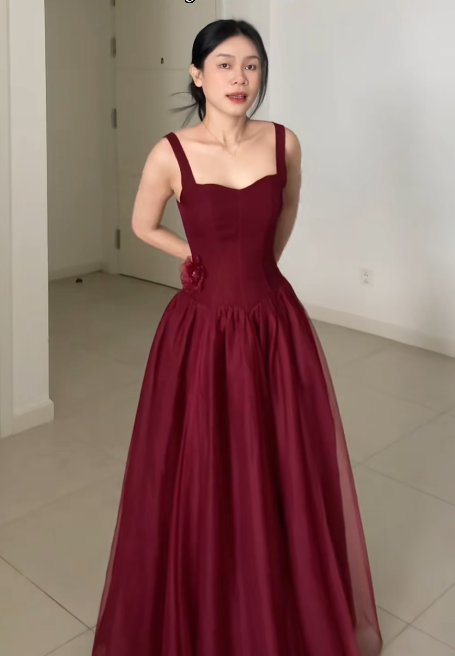 Gorgeous Burgundy Prom Dress A-Line Tulle Long Evening Dress ED11633