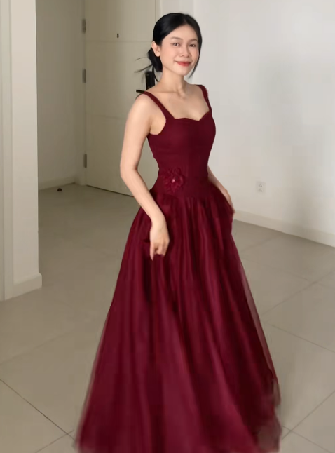 Gorgeous Burgundy Prom Dress A-Line Tulle Long Evening Dress ED11633