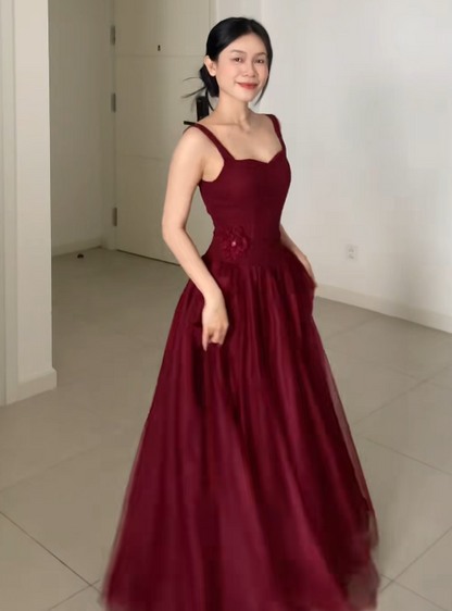 Gorgeous Burgundy Prom Dress A-Line Tulle Long Evening Dress ED11633