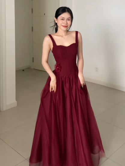 Gorgeous Burgundy Prom Dress A-Line Tulle Long Evening Dress ED11633