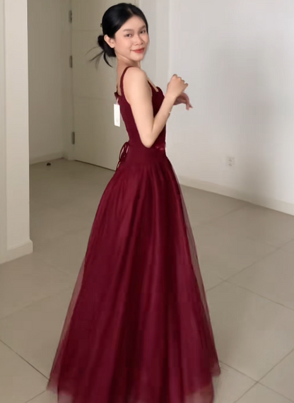 Gorgeous Burgundy Prom Dress A-Line Tulle Long Evening Dress ED11633