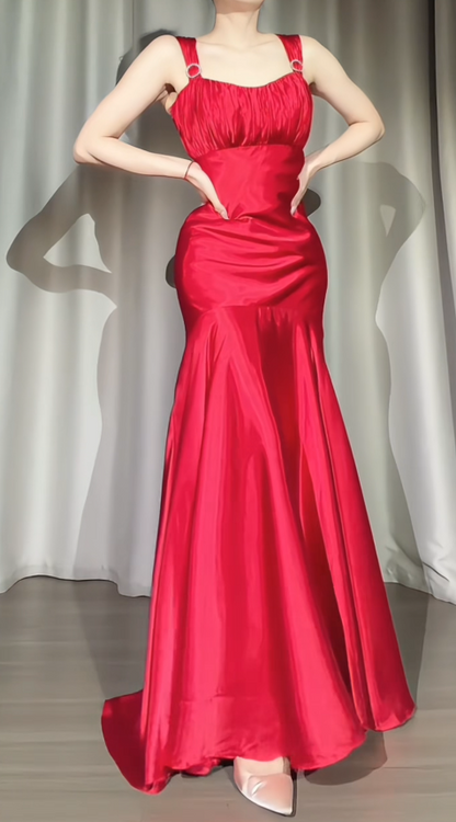 Gorgeous Red Prom Dress Sheath Satin Long Evening Dress ED11638