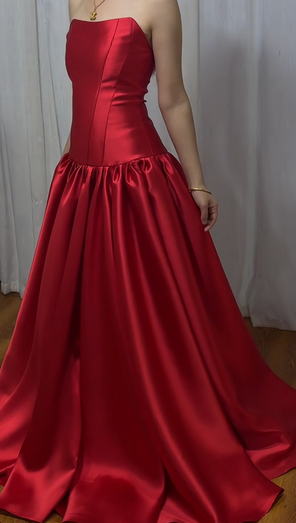 Gorgeous Red Prom Dress A-Line Satin Long Evening Dress ED11640