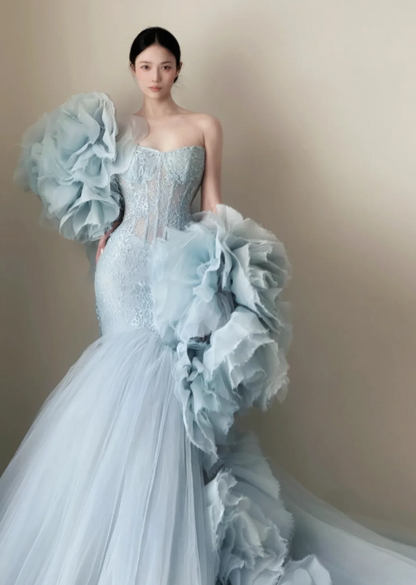 Gorgeous Blue Prom Dress Sheath Tulle Long Evening Dress ED11643