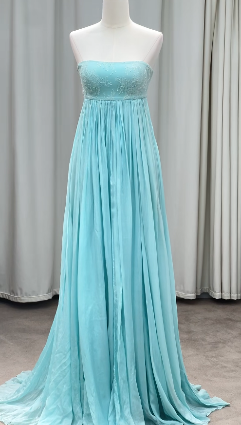 Magnifique robe de bal bleue sans bretelles, robe de soirée longue fourreau en mousseline ED11644