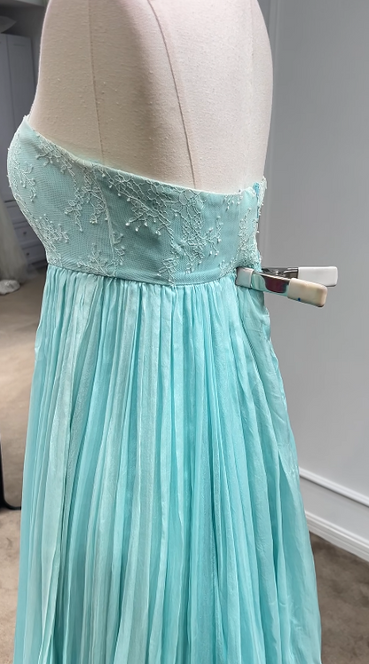 Magnifique robe de bal bleue sans bretelles, robe de soirée longue fourreau en mousseline ED11644