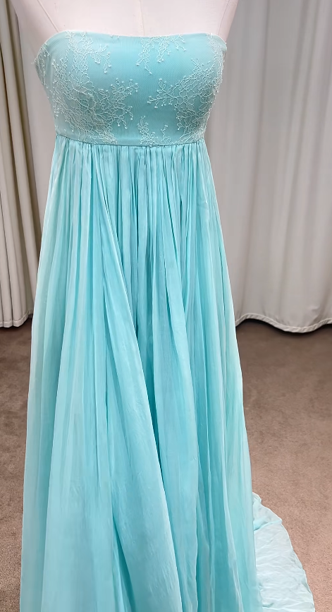 Magnifique robe de bal bleue sans bretelles, robe de soirée longue fourreau en mousseline ED11644