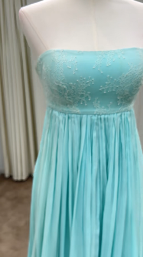 Magnifique robe de bal bleue sans bretelles, robe de soirée longue fourreau en mousseline ED11644
