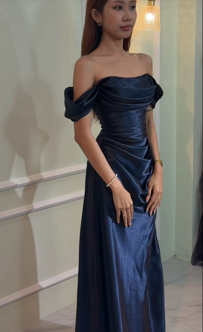 Wunderschönes marineblaues Abschlussballkleid, Etuikleid aus Satin, langes Abendkleid ED11651