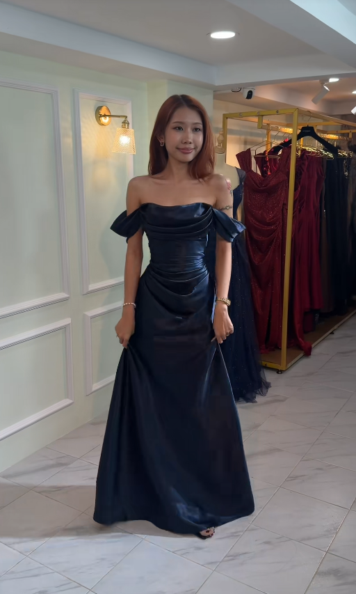 Wunderschönes marineblaues Abschlussballkleid, Etuikleid aus Satin, langes Abendkleid ED11651