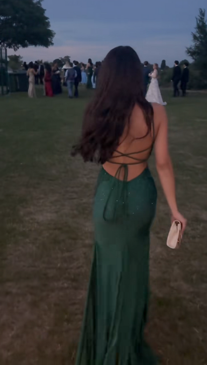 Robe de bal fourreau longue en satin vert foncé magnifique ED11654