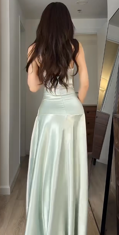 Gorgeous Green Prom Dress Sheath Satin Long Evening Dress ED11656
