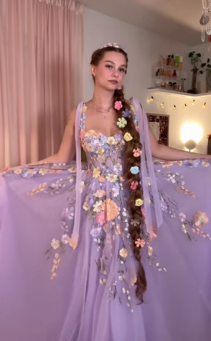 Gorgeous Purple Prom Dress A-Line Tulle Appliques Long Evening Dress ED11657