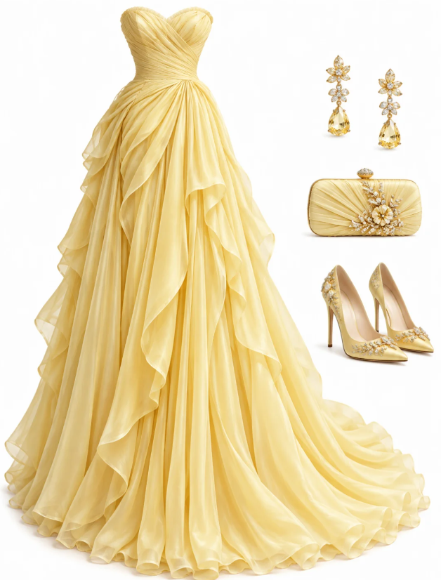 Gorgeous Yellow Prom Dress A-Line Tulle Long Evening Dress ED11659
