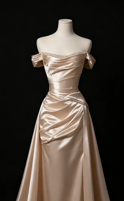 Gorgeous Champagne Gold Prom Dress Sheath Satin Long Evening Dress ED11663