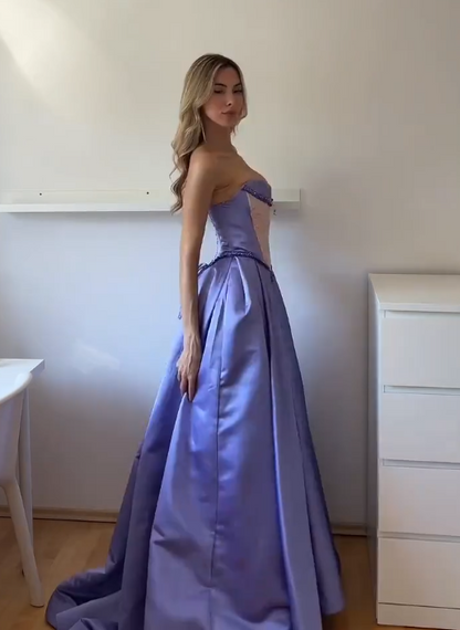 Gorgeous Purple Prom Dress A-Line Satin Long Evening Dress ED11665
